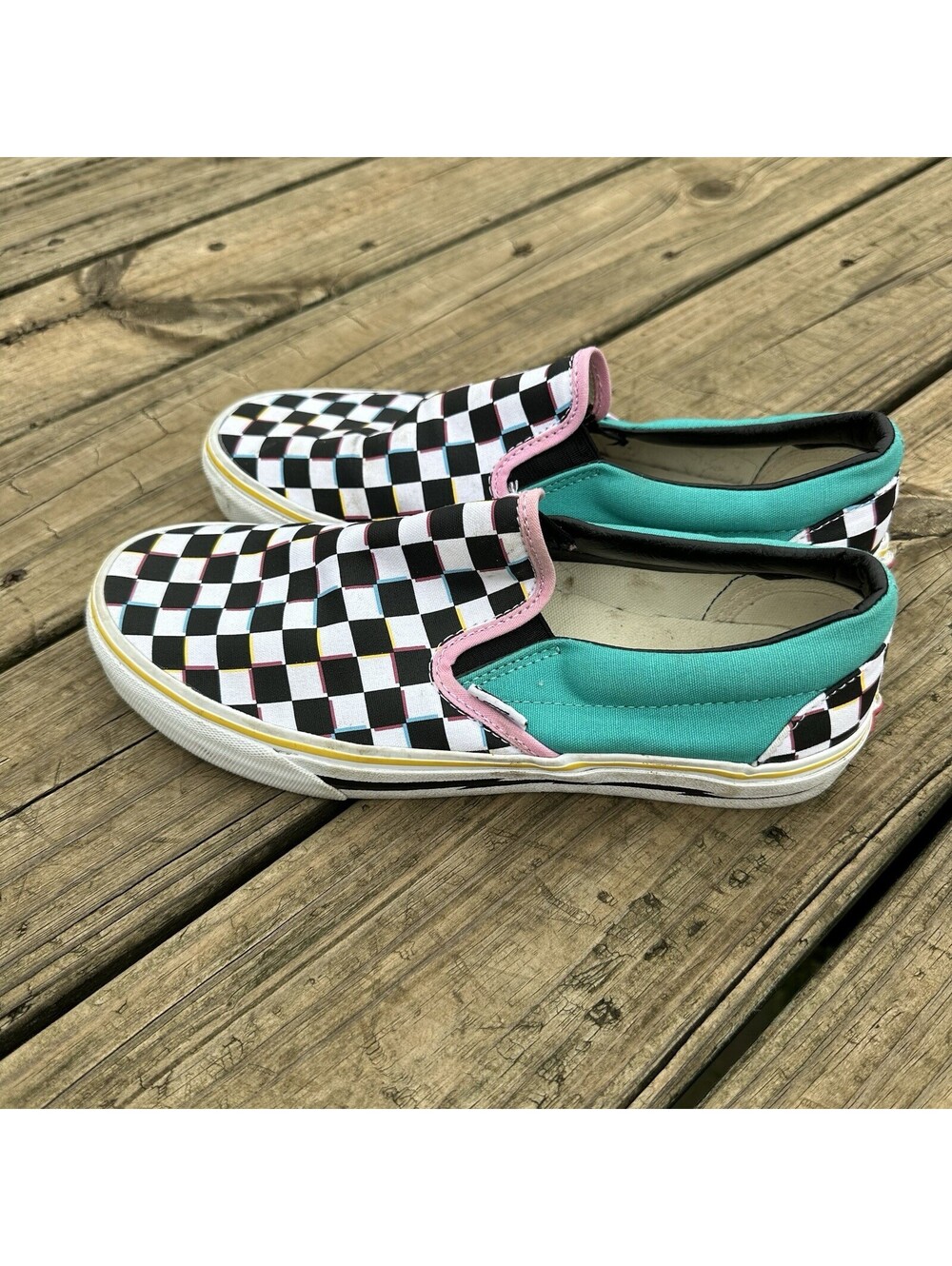 Vans Classic Slip On Checkerboard Canvas Sneakers Colorful Men 8.5 Women 10 - Picture 2 of 9